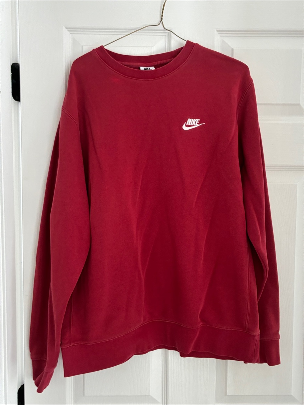 Nike Men's Red Crewneck Sweatshirt with White Logo